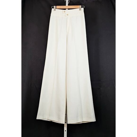 Vintage 70s Pants Bell Bottoms Cream Polyester Blend Wide Leg Misses Size 9/10 - Picture 1 of 5